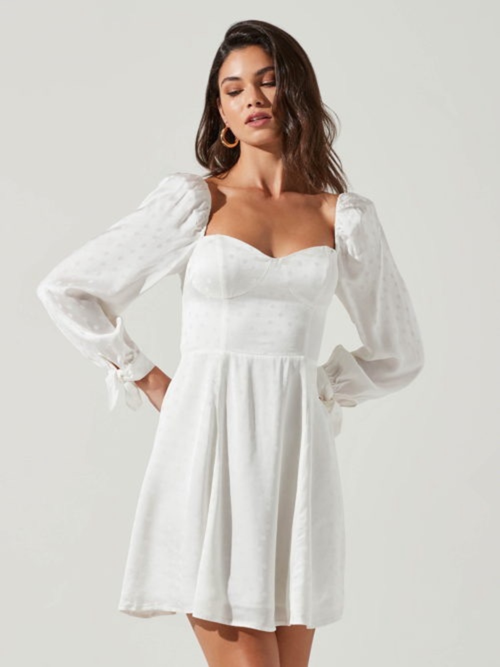 Astr White Swiss Dot Long-Sleeve Mini Dress